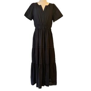 Umgee Tiered Maxi Dress‎ Medium Boho Cottagecore Smocked Waist Cotton LBD Black